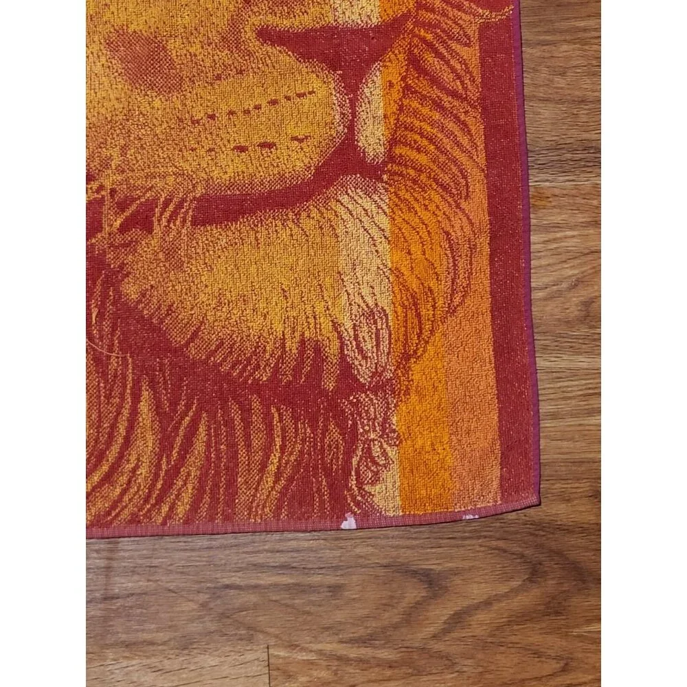 Vintage J Franco Lion Lioness Beach‎ Towel Orange Red